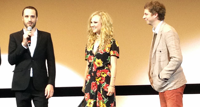 Director Sebastián Silva and stars Juno Temple and Michael Cera on stage for Magic Magic